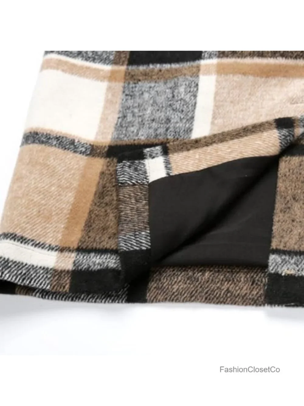 Women Wool Plaid High Waist Pencil Midi Skirt with Back Split